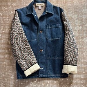 Caron Callahan Blue Denim Jacket with Patterned Sleeves